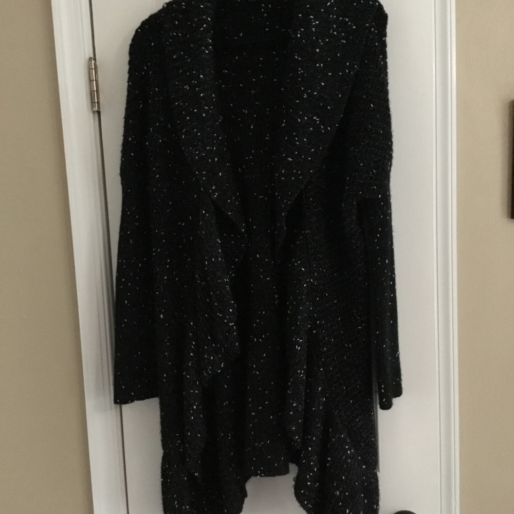 Womens Long Open Front Black Sweater Size Large